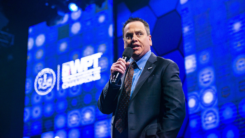 Matt Savage speaking at a poker event